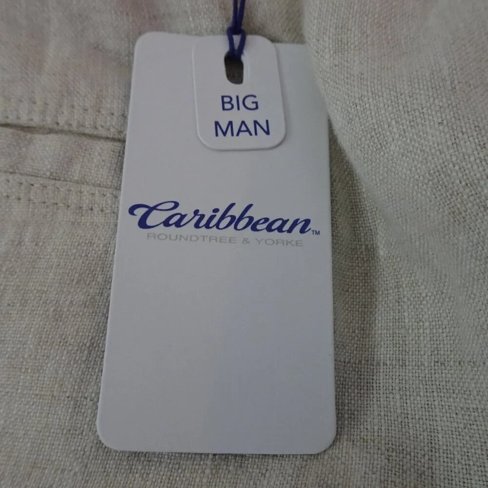 Roundtree Yorke Caribbean Linen Pants Big Men's Size 48x32 Beige Resort Beach